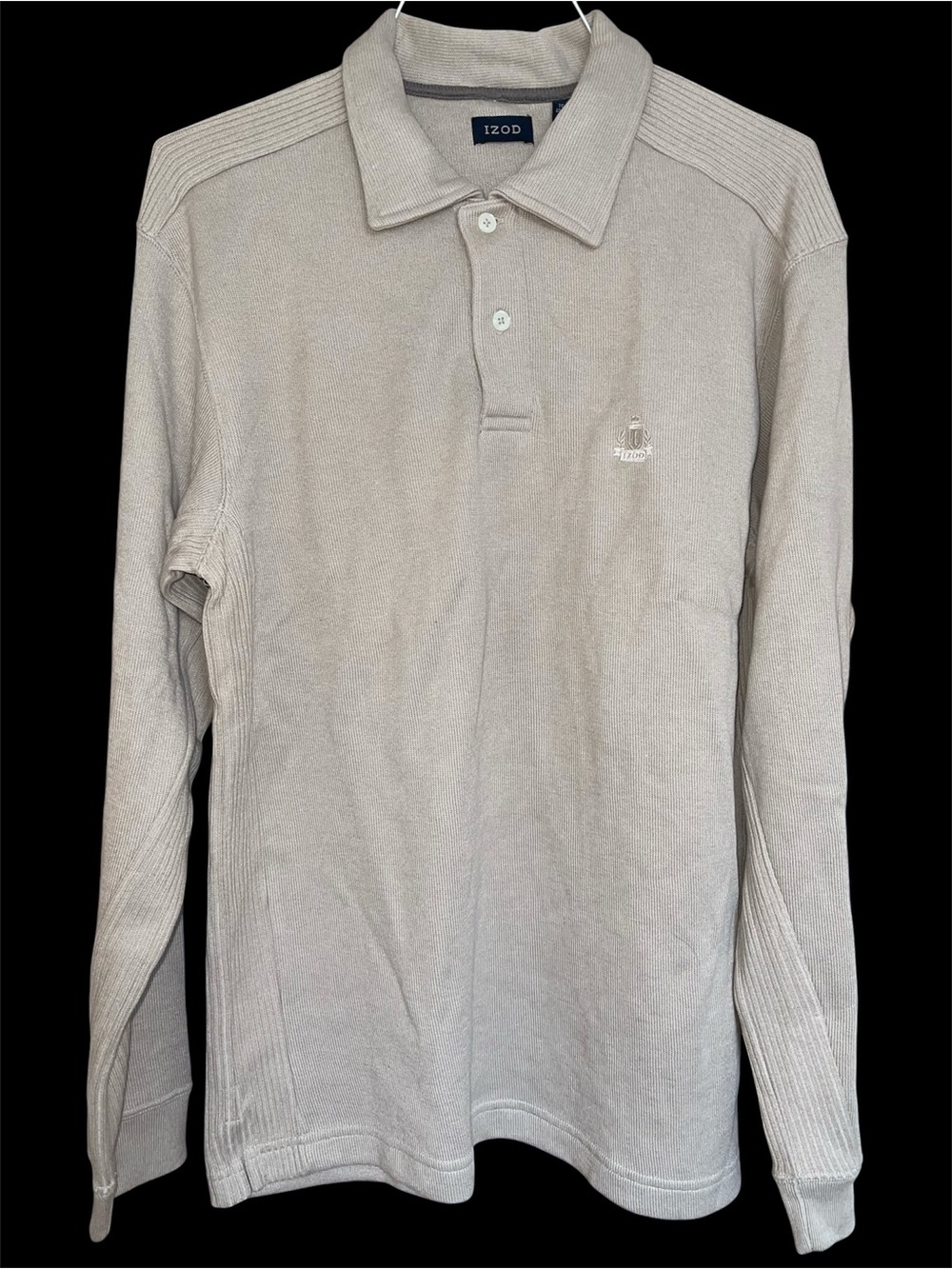 NWT IZOD Men’s Long Sleeve Polo Shirt Size Medium Tan Gravel